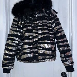 Topshop Zebra Foil Print Ski Snow Jacket